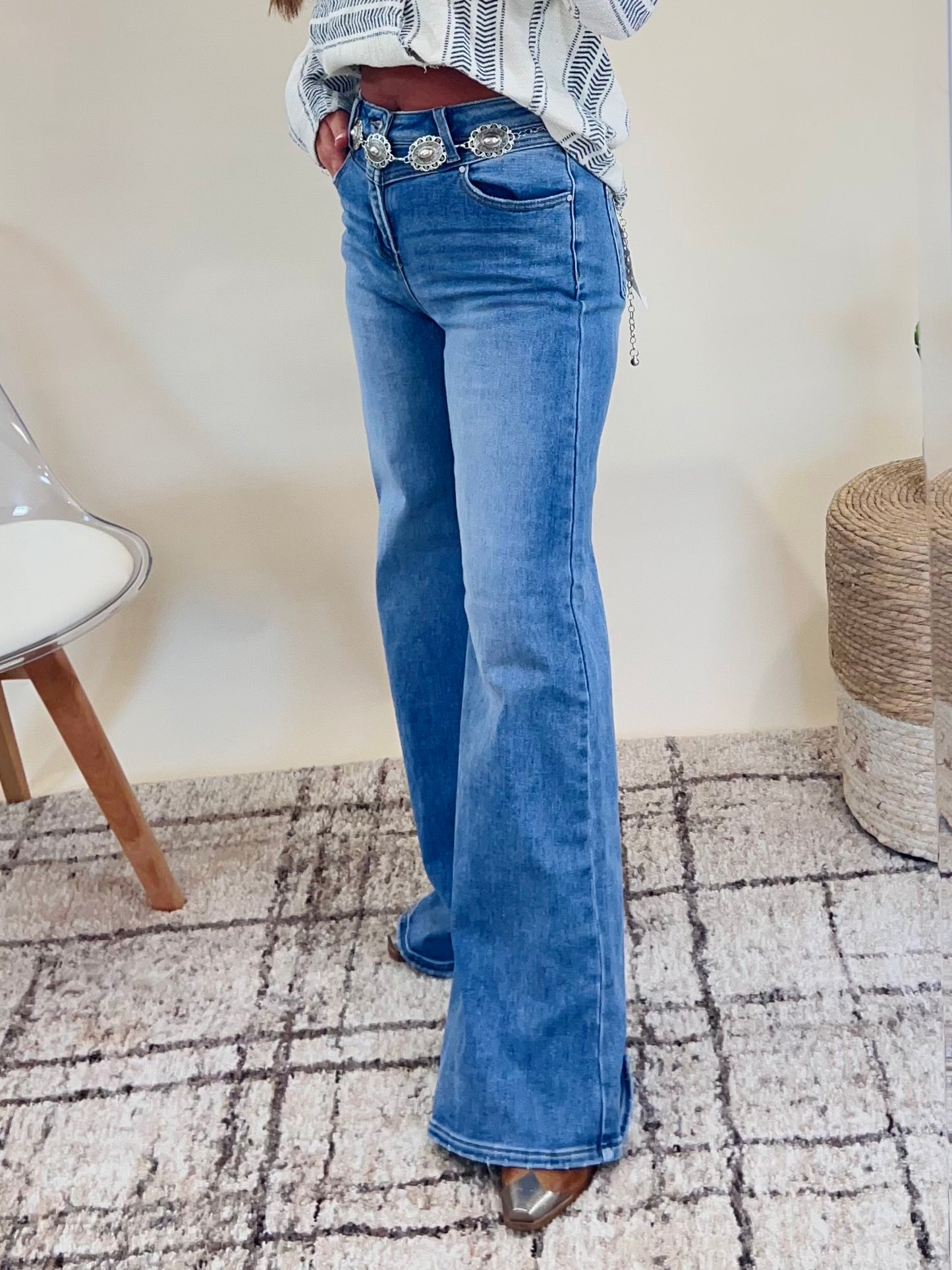 Risen High Rise Wide Front Flare Jeans