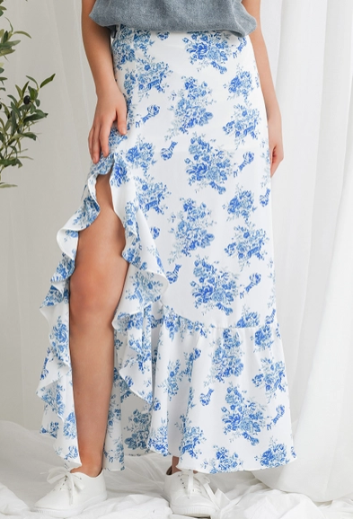 Boho Floral High Waist Split Maxi Skirt