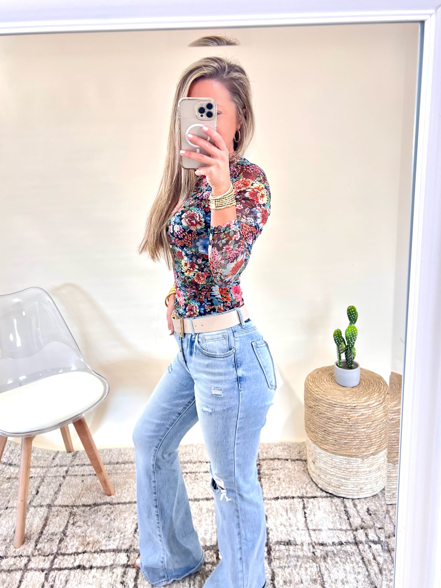 Risen Mid Rise Button Down Flare Jeans