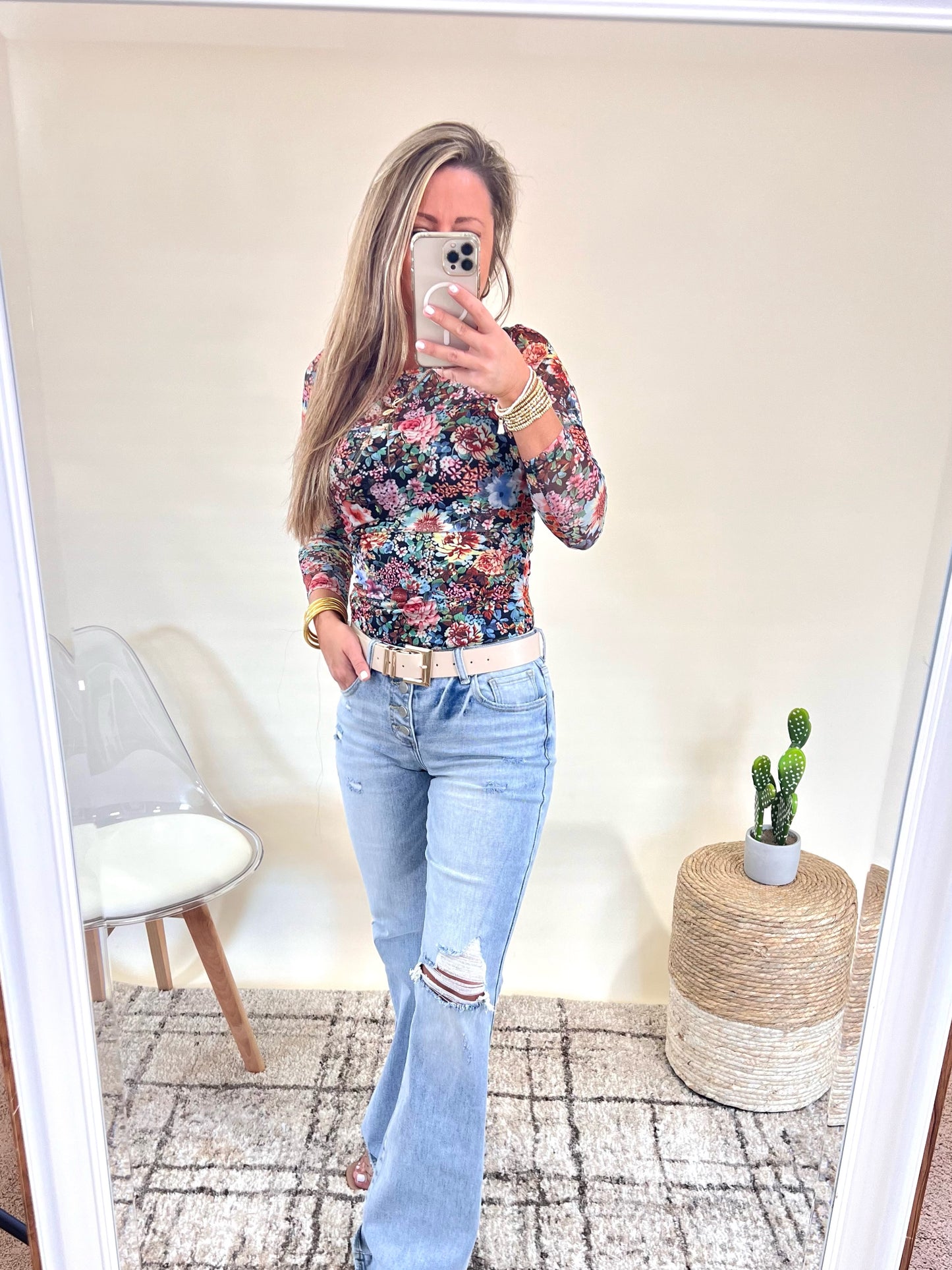 Risen Mid Rise Button Down Flare Jeans