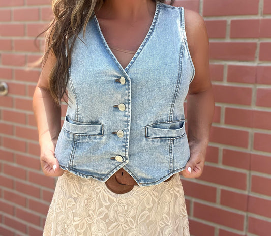 Vintage Light Wash Denim Vest