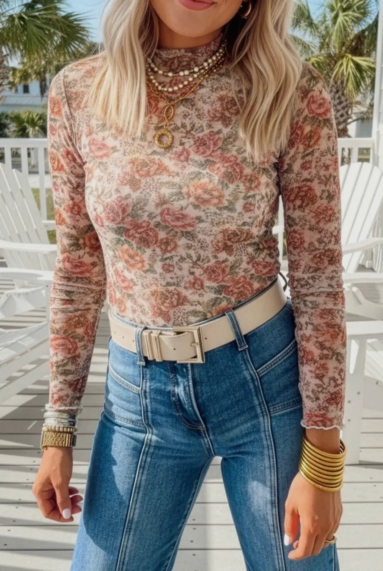 Floral Mesh Layering Top
