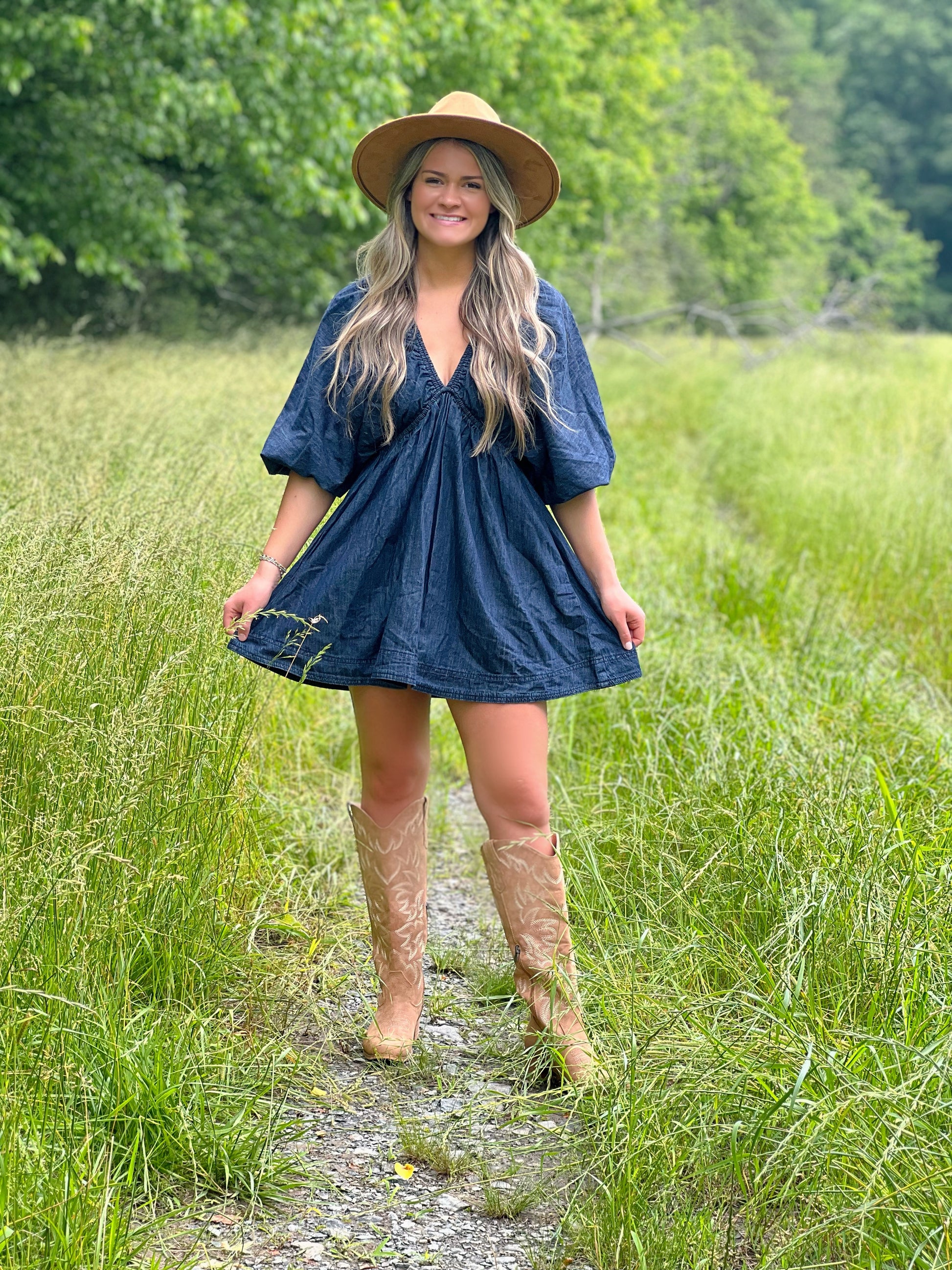 Vneck Puff Sleeve Denim Short Dress The American Honey Vneck Puff Sleeve Denim Short Dress The American Honey