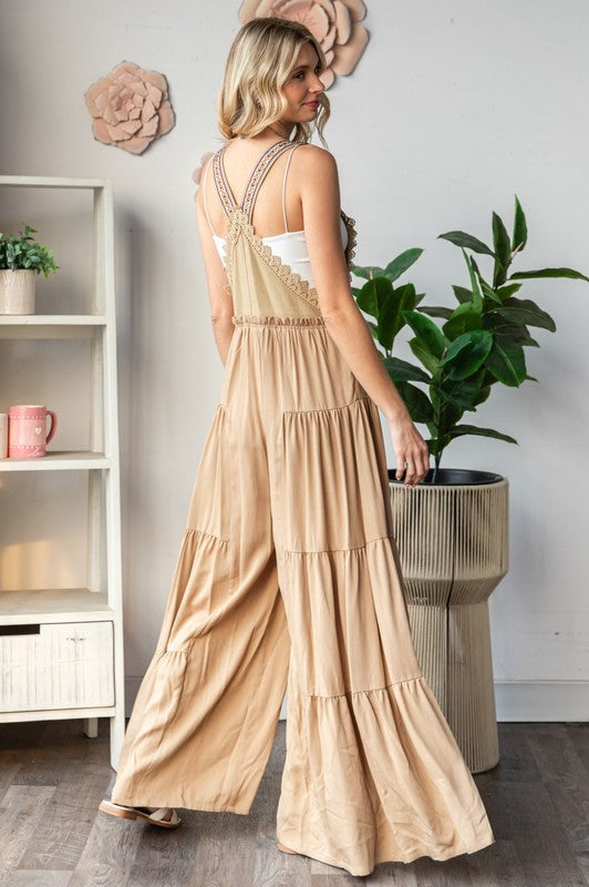 Flowy Jumpsuit with Embroidered Strap