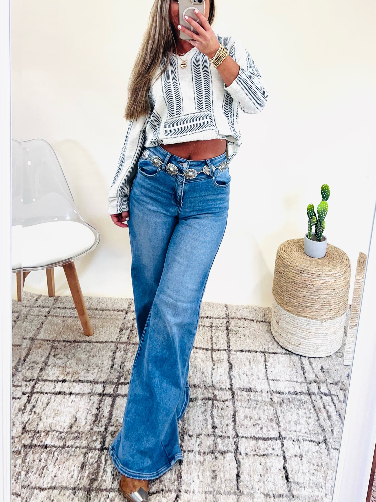 Risen High Rise Wide Front Flare Jeans