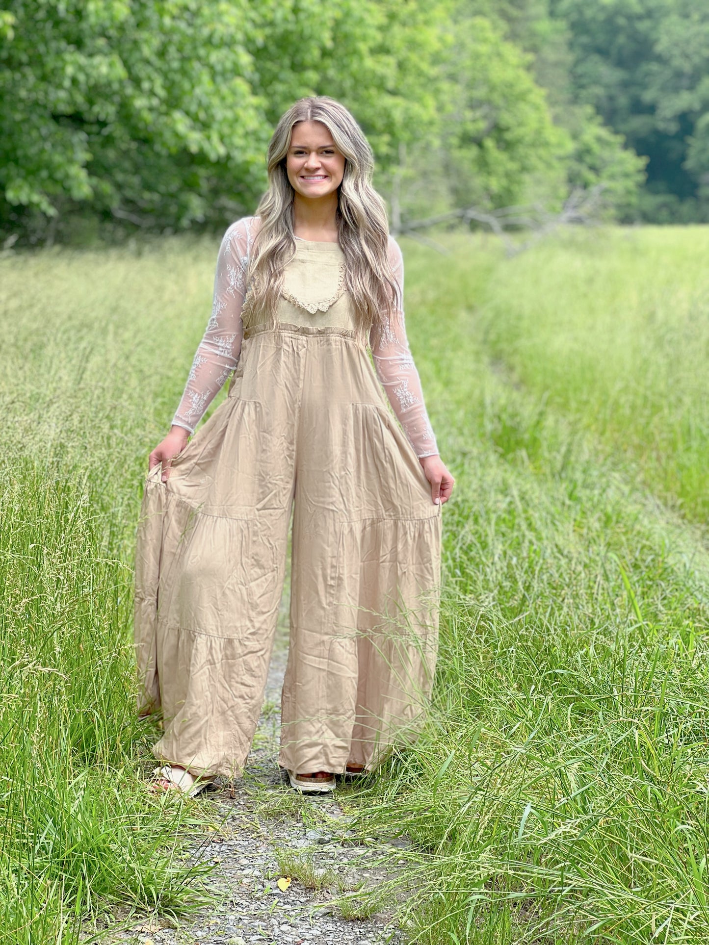 Flowy Jumpsuit with Embroidered Strap