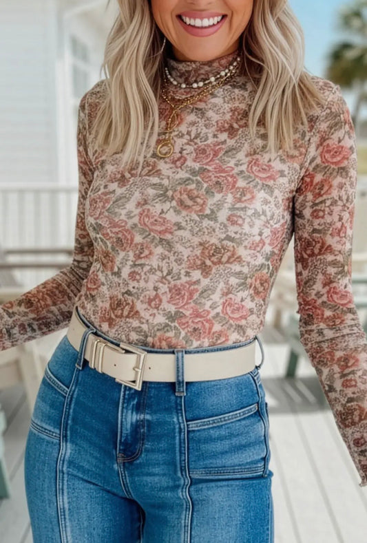Floral Mesh Layering Top