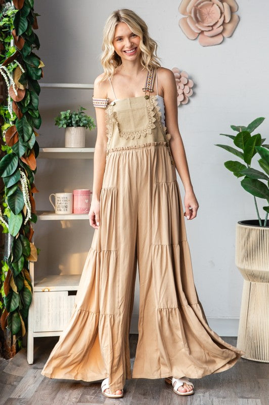 Flowy Jumpsuit with Embroidered Strap