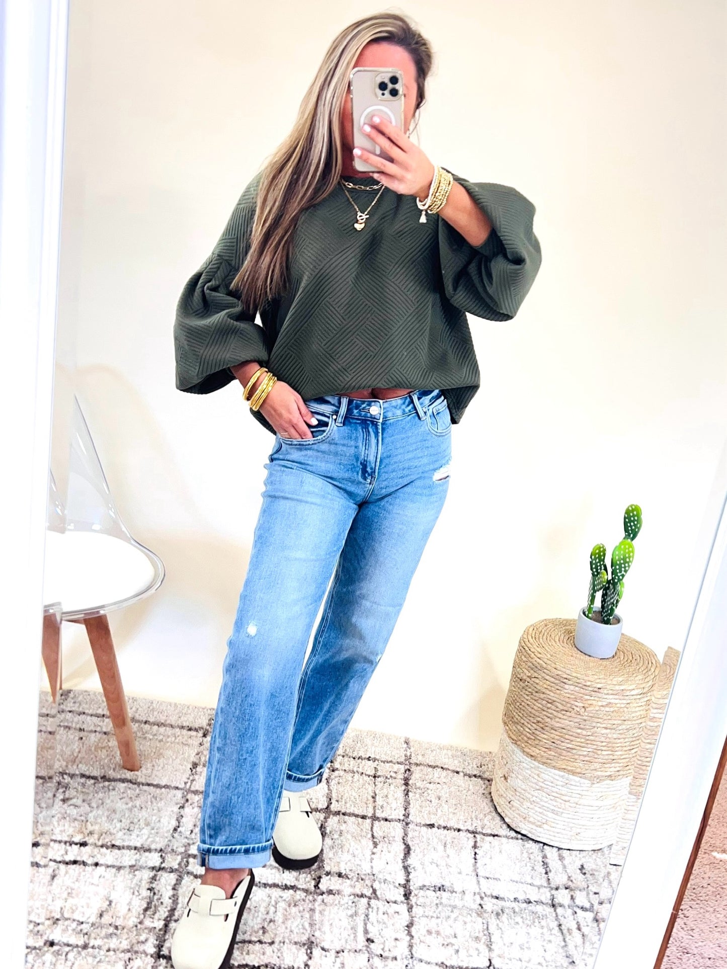 Risen High Rise Ankle Boyfriend Distressed Jeans